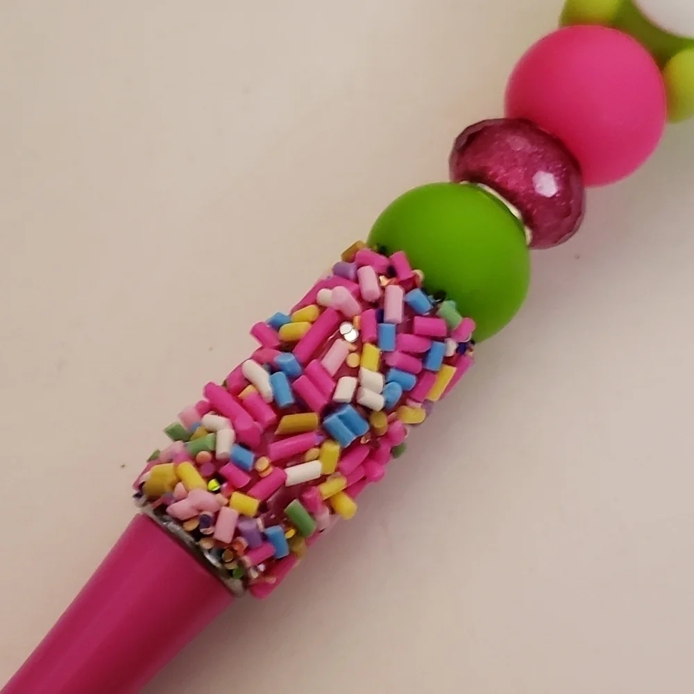 Handmade Kawaii Frog Confetti Sprinkles Beaded Silicone Focal Bead Pen
